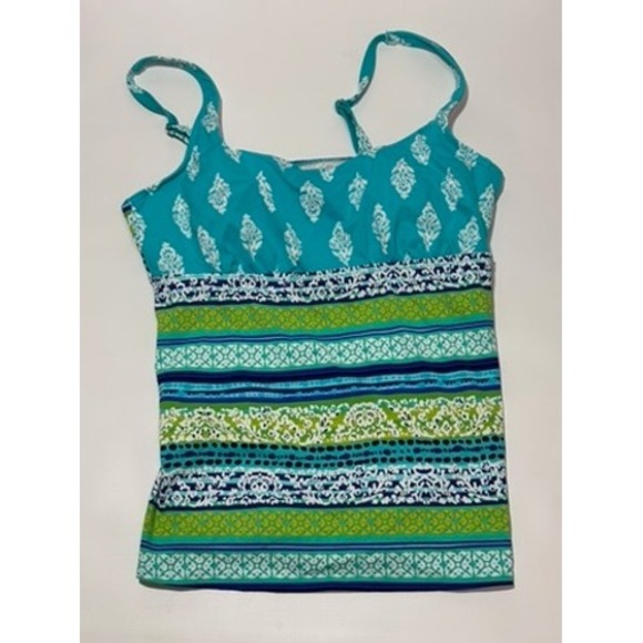 Lands End Womens Swim Tankini Top & Board Shorts Set Size 12 Blue Green Print - Picture 2 of 15